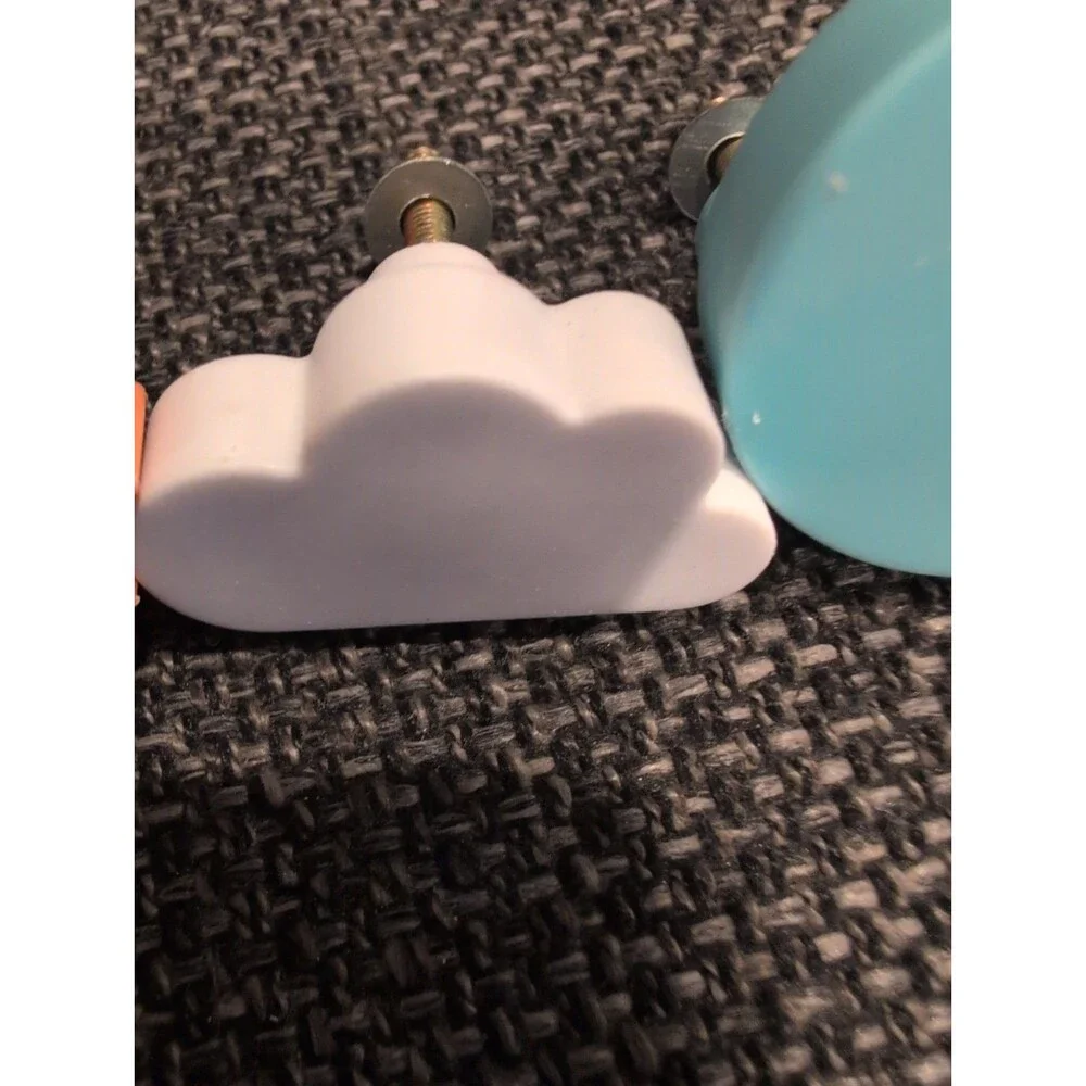 Set Of 7 Kids Room Decor Plastic Drawer Knobs , 3 Clouds, 2 Suns, 2 Moons